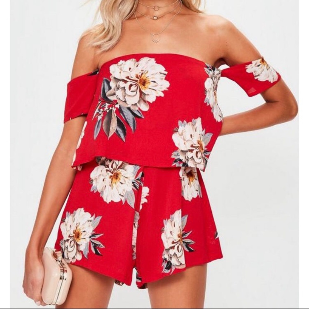 Missguided red floral romper.